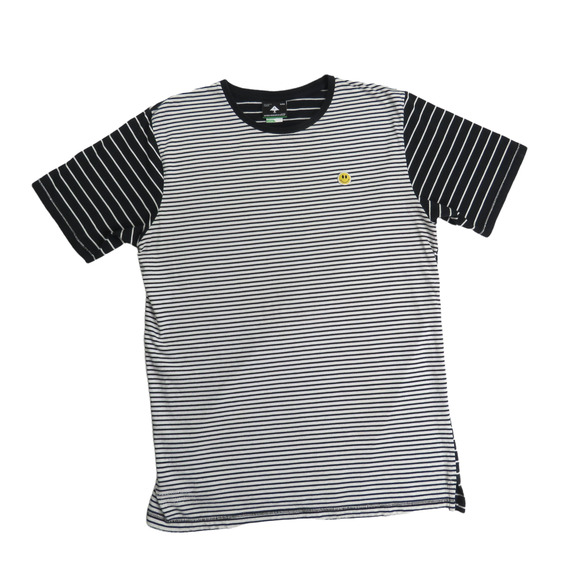 Urban Outfitters Smiley Face Happy Face Black  White Striped Crewneck T-Shirt - Picture 1 of 7